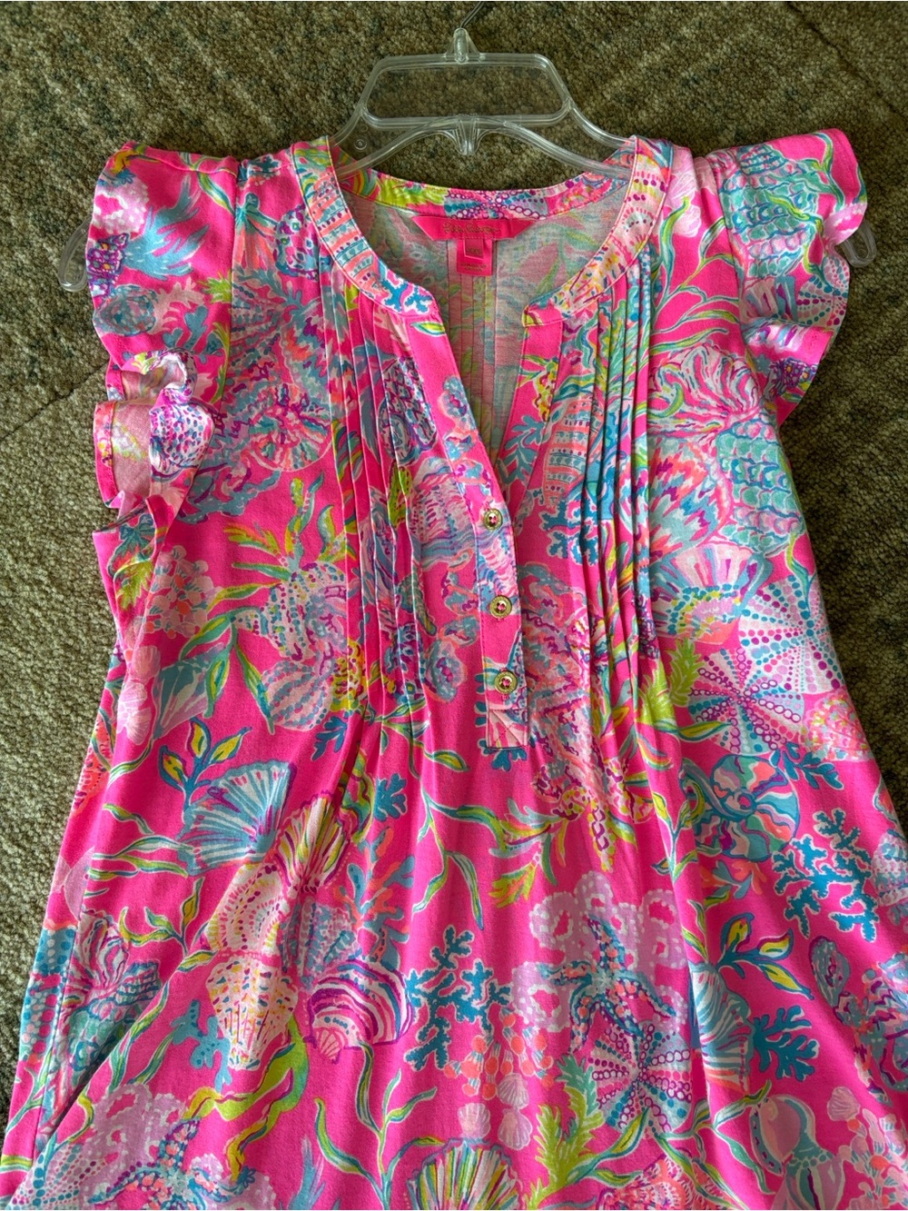 Lilly Pulitzer Pink Floral Golda Flutter-Sleeve Shift Dress - Picture 9 of 15